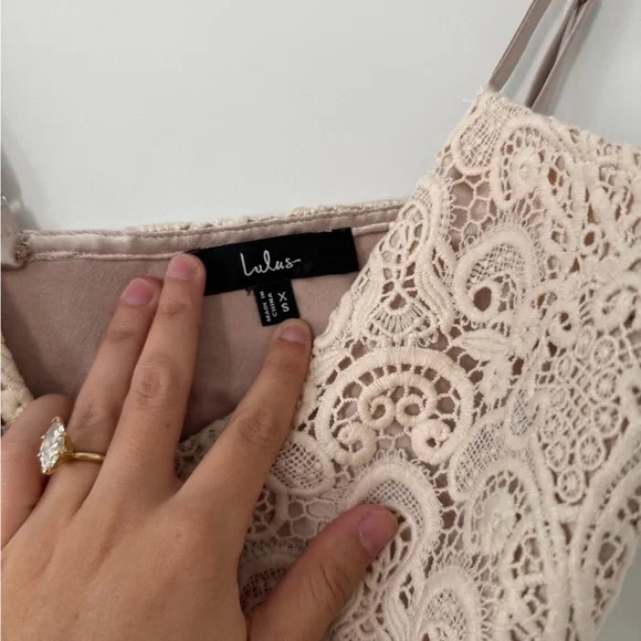 Lulus Maylene Champagne Satin Crochet Lace Slip Mini Dress - Picture 5 of 7